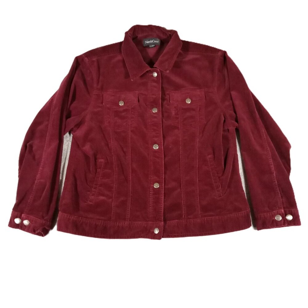 NorthCrest Corduroy Trucker Style Jacket Women XL 18 Red Stretch Western Pockets